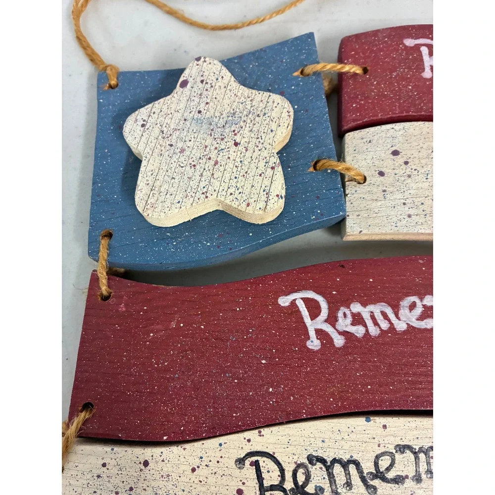 Rustic Wooden‎ American Flag Wall Hanging Remember Freedom Patriotic Decor Star